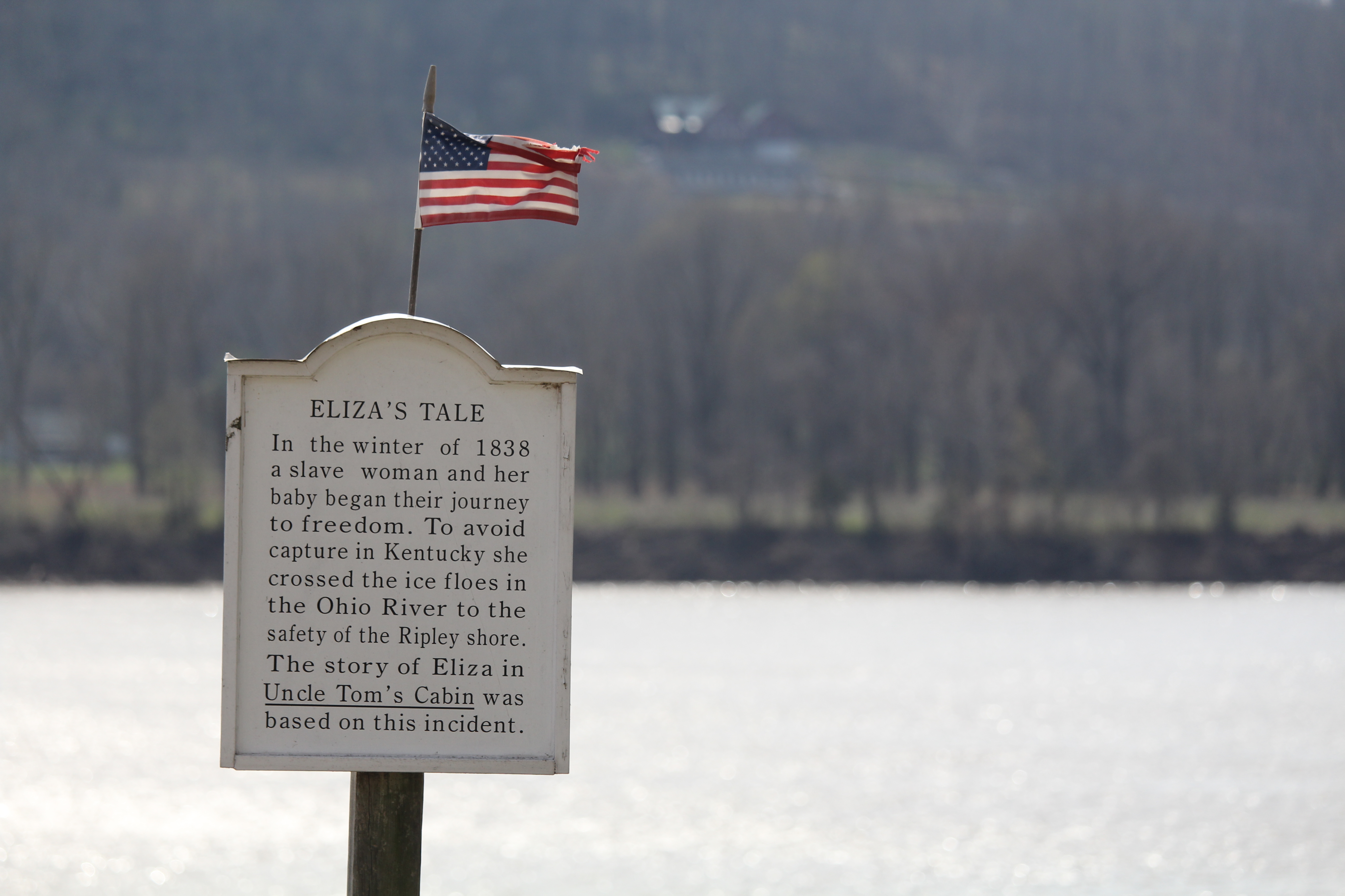 Marker along the Ohio River chronicling the story of Eliza Harris that inspired Harriet Beecher Stowe’s “Uncle Tom’s Cabin"