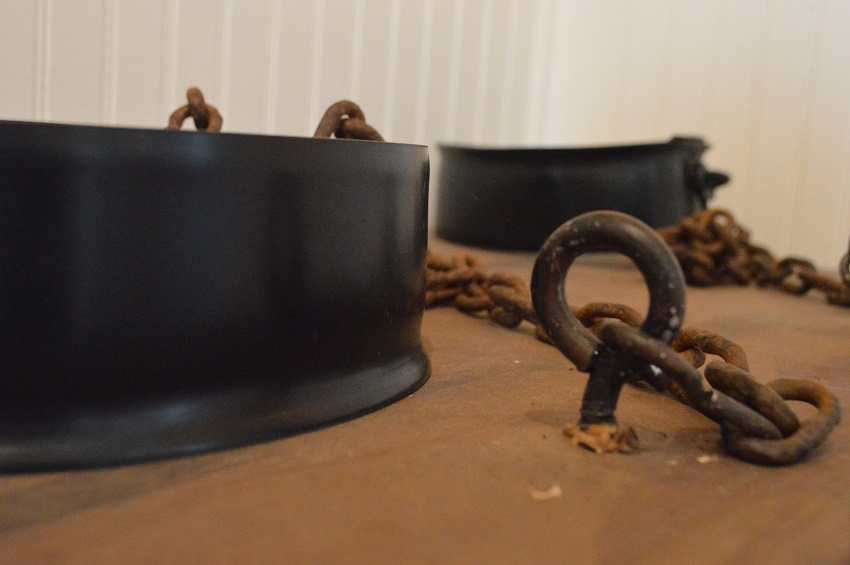 Shackles within the John Parker home similar to the ones he would have been bound with to walk from Richmond, Virginia to Mobile, Alabama