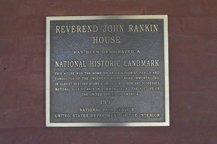 National Historic Landmark plaque on the exterior of the John Rankin home in Ripley, Ohio